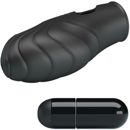 Close-up of the PRETTY LOVE Vibrador de Dedo Lich Silicone Preto, highlighting its design and texture.