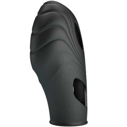 Close-up of the PRETTY LOVE Vibrador de Dedo Lich Silicone Preto, highlighting its design and texture.