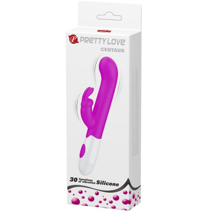 Close-up do vibrador rabbit Pretty Love Centaur roxo, destacando seu design em silicone e estimulador clitoriano.