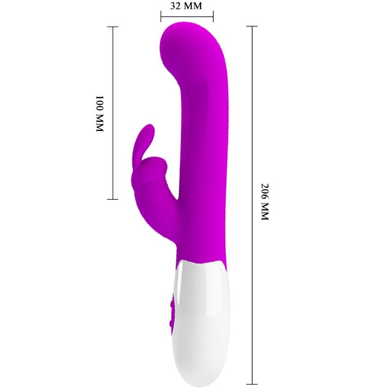 Close-up do vibrador rabbit Pretty Love Centaur roxo, destacando seu design em silicone e estimulador clitoriano.