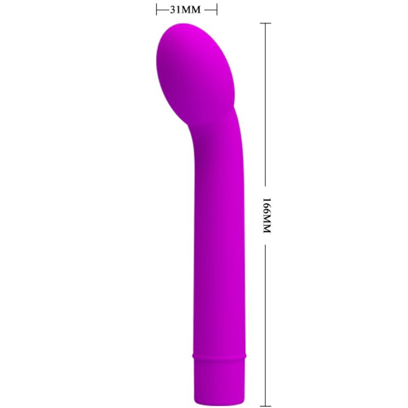Close-up do vibrador Pretty Love Logan Ponto G com 10 vibrações, em silicone roxo.