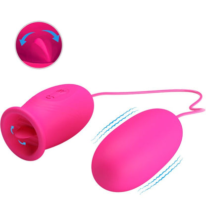 Close-up of the PRETTY LOVE Ovo Vibrador Daisy com Língua Estimulante de Clitóris Rosa, showcasing its dual stimulation features and silicone texture.