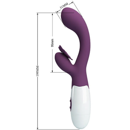 Close-up do Vibrador de Coelho PRETTY LOVE Butterfly Kiss Roxo, com estimulador de ponto G e clitoriano.