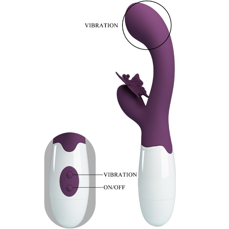 Close-up do Vibrador de Coelho PRETTY LOVE Butterfly Kiss Roxo, com estimulador de ponto G e clitoriano.