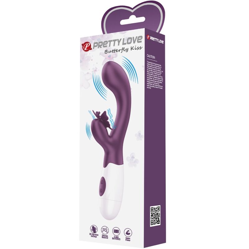 Close-up do Vibrador de Coelho PRETTY LOVE Butterfly Kiss Roxo, com estimulador de ponto G e clitoriano.