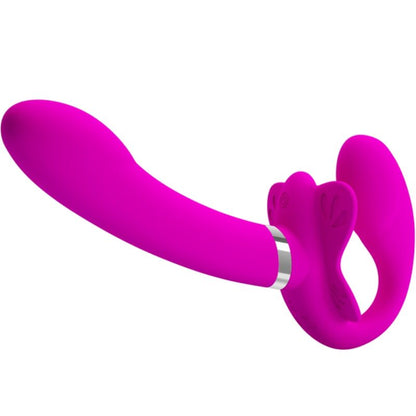 Vibrador Double Strap-On PRETTY LOVE Valerie Roxo para prazer a dois, mostrando o design e as características.