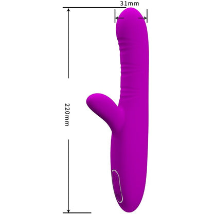 Close-up do vibrador multifunções PRETTY LOVE Angelique Roxo, mostrando seu design ergonómico e detalhes em silicone.