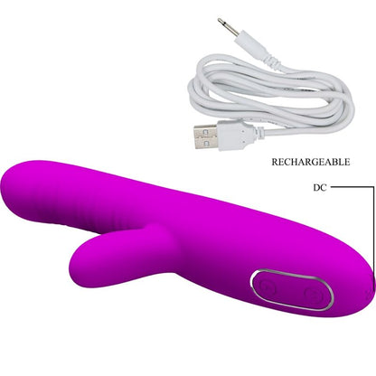 Close-up do vibrador multifunções PRETTY LOVE Angelique Roxo, mostrando seu design ergonómico e detalhes em silicone.