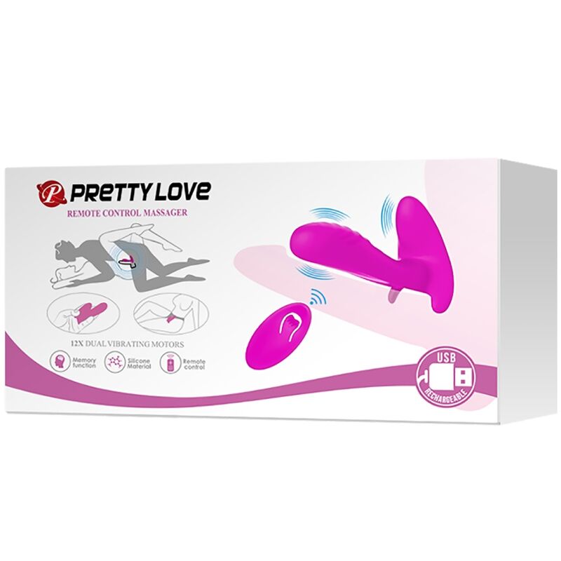 PRETTY LOVE Massageador e Vibrador Roxo com 12 Vibrações e Controlo Remoto, destacando o formato ergonómico e a textura do silicone.