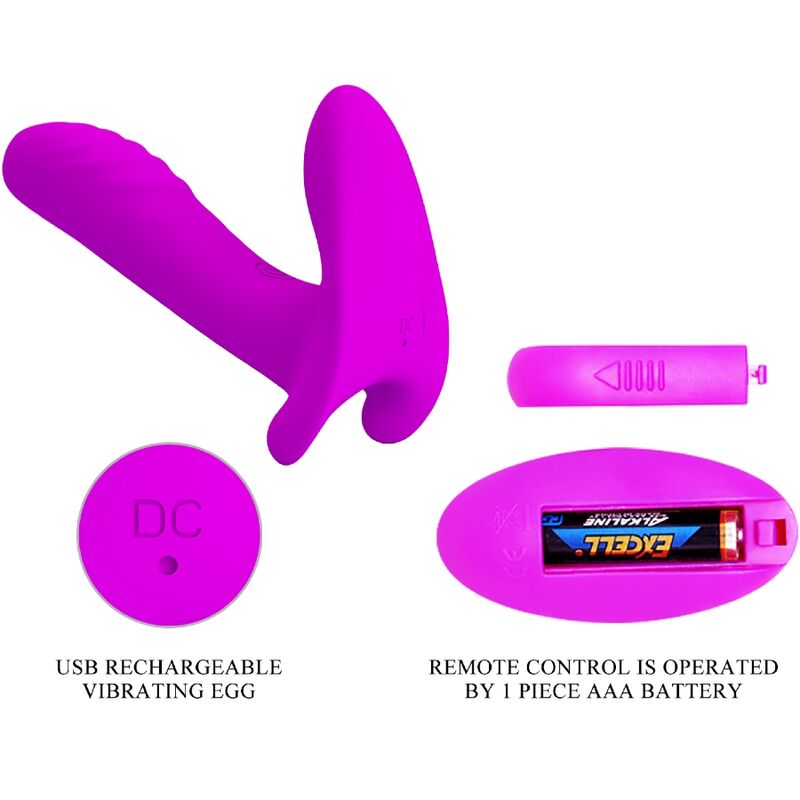 PRETTY LOVE Massageador e Vibrador Roxo com 12 Vibrações e Controlo Remoto, destacando o formato ergonómico e a textura do silicone.