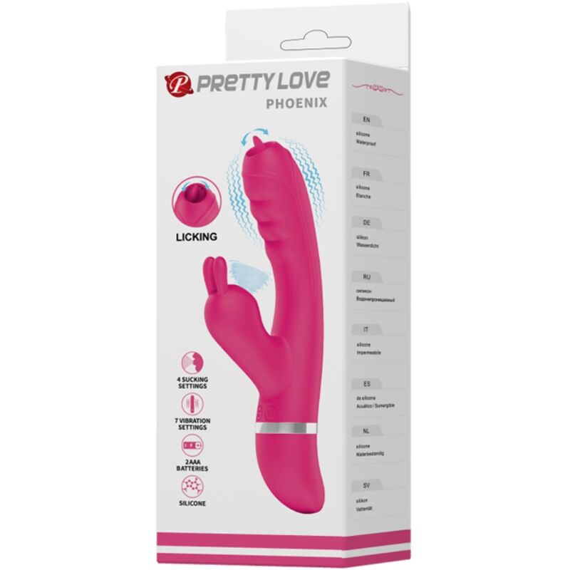 Vibrador Coelho Pretty Love Phoenix Rosa, mostrando design ergonômico e texturas para estimulação.