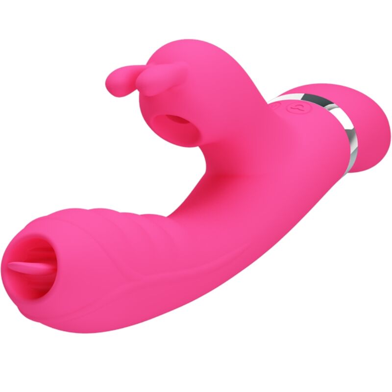 Vibrador Coelho Pretty Love Phoenix Rosa, mostrando design ergonômico e texturas para estimulação.