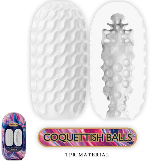 Masturbador Masculino PRETTY LOVE Silicone Coquettish Balls Branco com detalhes internos de estimulação.