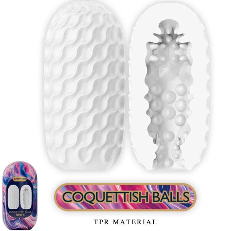 Masturbador Masculino PRETTY LOVE Silicone Coquettish Balls Branco com detalhes internos de estimulação.