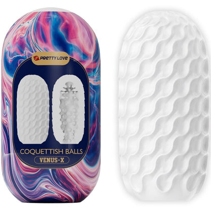 Masturbador Masculino PRETTY LOVE Silicone Coquettish Balls Branco com detalhes internos de estimulação.