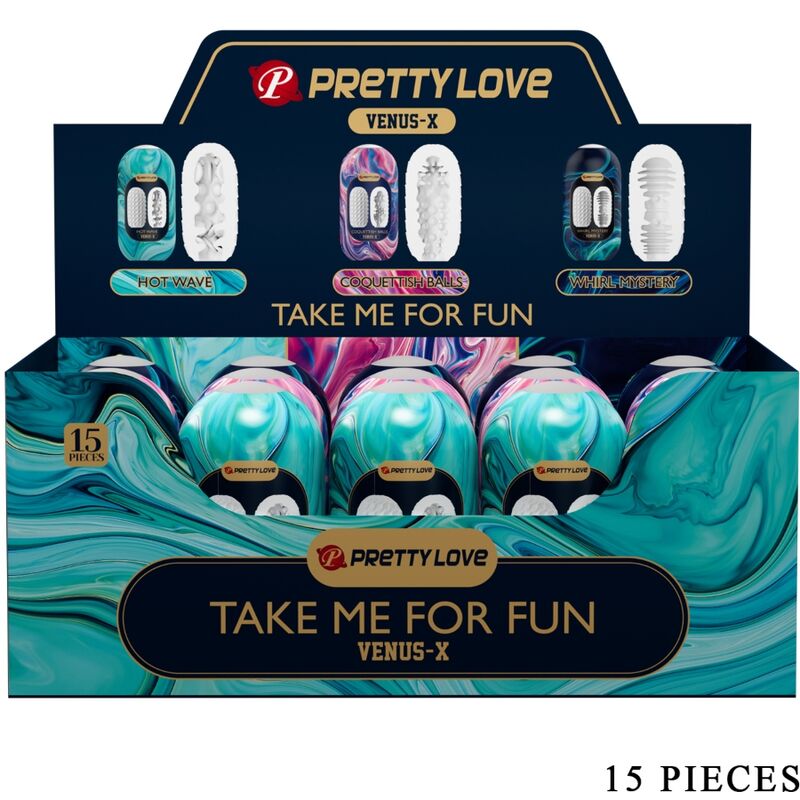 Masturbador masculino PRETTY LOVE VENUS X com detalhes dos 3 túneis internos e textura suave.