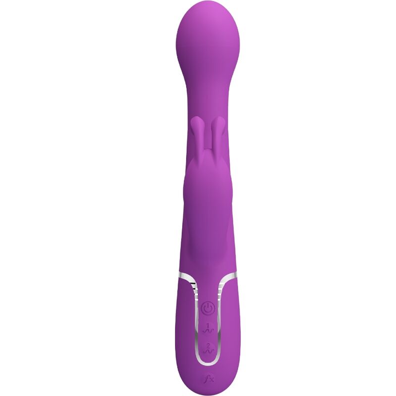 Vibrador Rabbit Pretty Love Dejon Multifuncional 3 em 1 Roxo, em silicone macio.