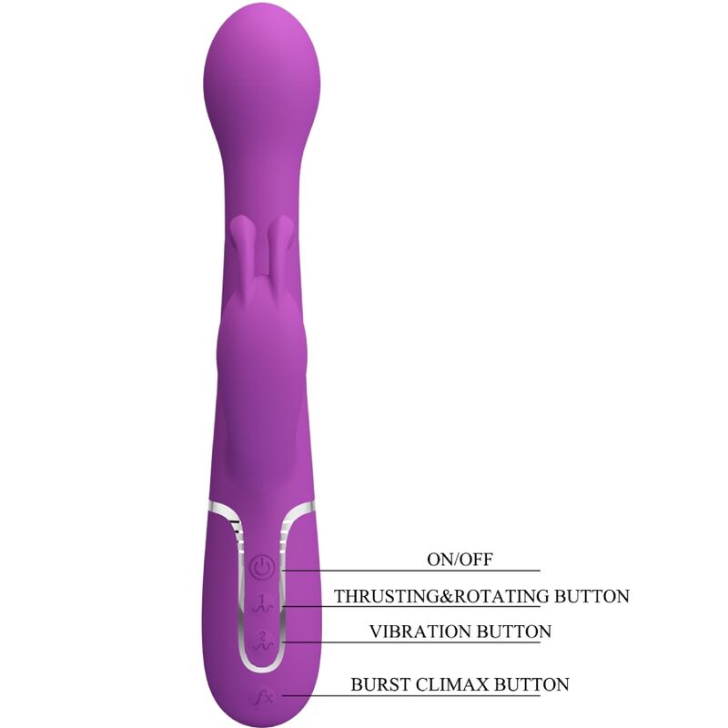 Vibrador Rabbit Pretty Love Dejon Multifuncional 3 em 1 Roxo, em silicone macio.