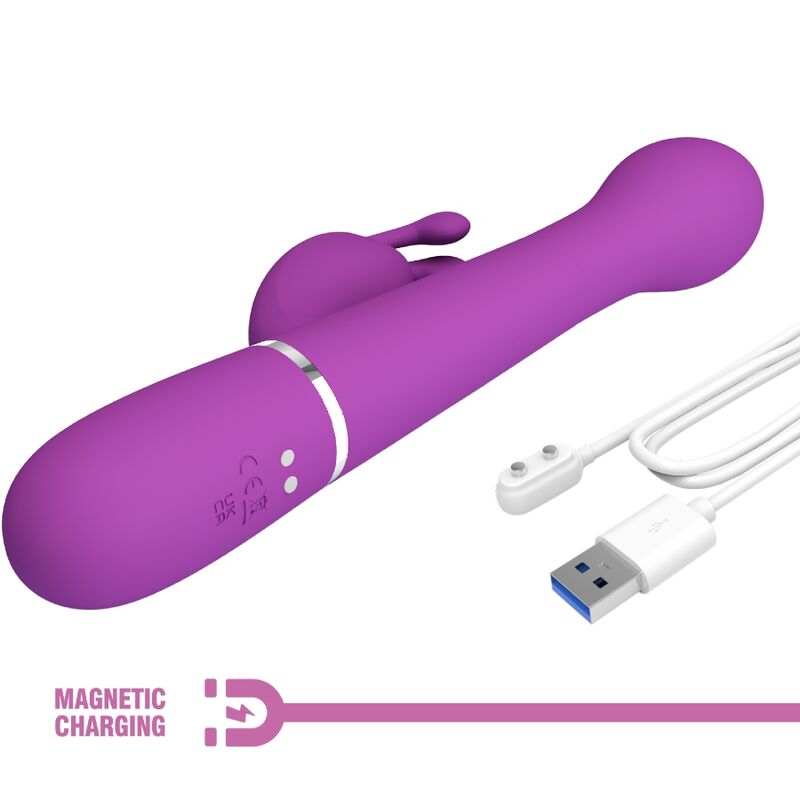 Vibrador Rabbit Pretty Love Dejon Multifuncional 3 em 1 Roxo, em silicone macio.