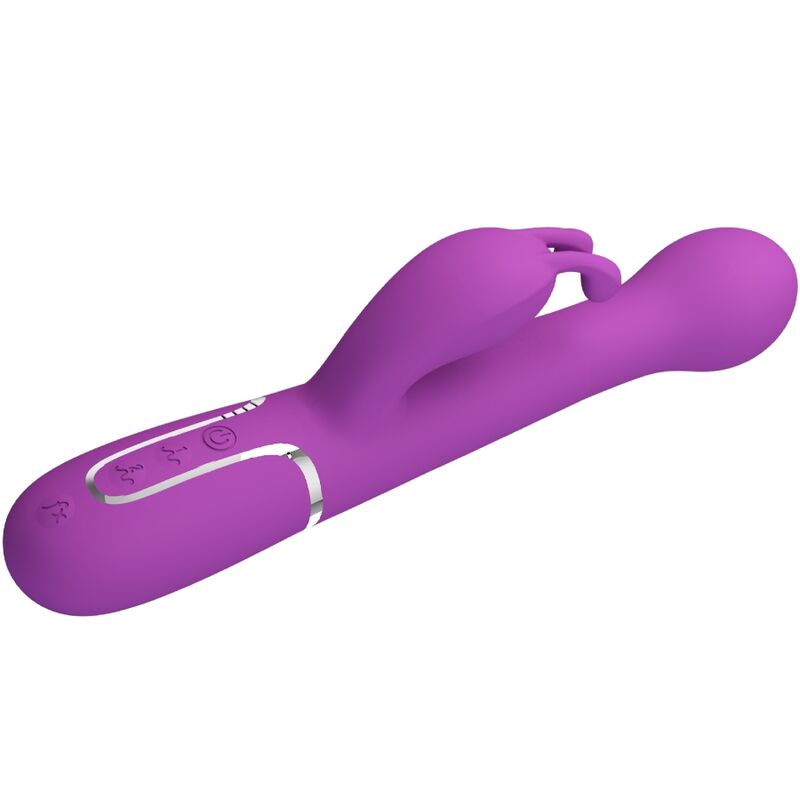 Vibrador Rabbit Pretty Love Dejon Multifuncional 3 em 1 Roxo, em silicone macio.