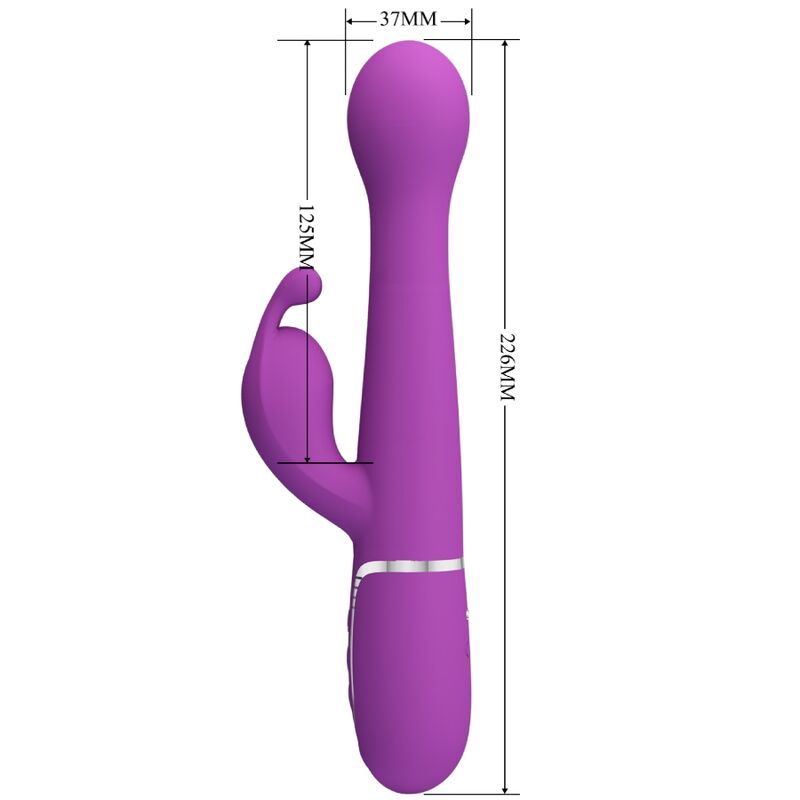 Vibrador Rabbit Pretty Love Dejon Multifuncional 3 em 1 Roxo, em silicone macio.