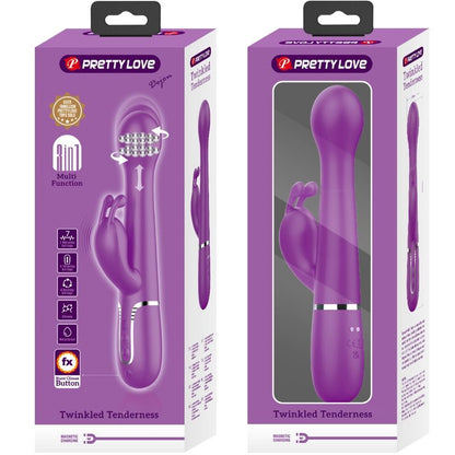Vibrador Rabbit Pretty Love Dejon Multifuncional 3 em 1 Roxo, em silicone macio.