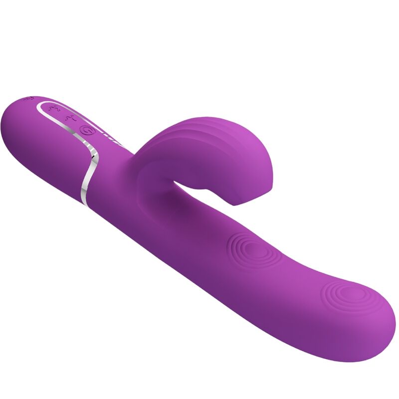 PRETTY LOVE Vibrador Coelho Multifuncional 3 em 1 Roxo, exibindo seu design ergonómico e ponta estimulante.