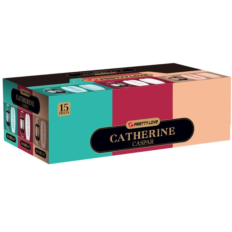 PRETTY LOVE Caspar Pack 15 Masturbadores Masculinos Variados, exibindo diferentes texturas e designs para estimulação.