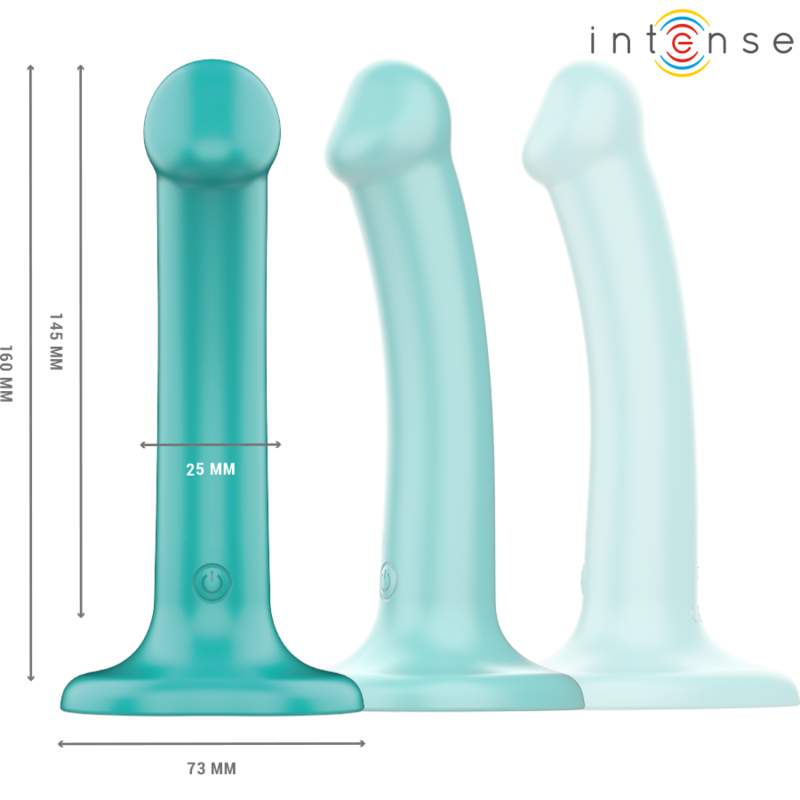 INTENSE Vibrador Katie com Ventosa e Controlo Remoto em azul, mostrando seu design ergonómico e material de silicone.