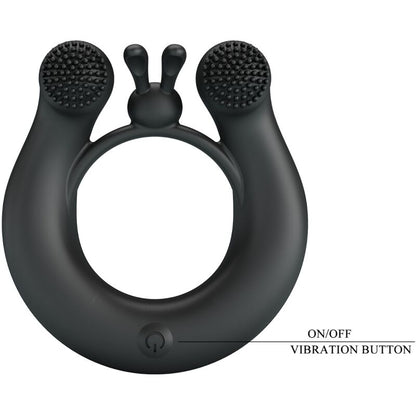 Close-up do PRETTY LOVE Anel Vibratório Dália com Estimulador Clitoriano, mostrando o design ergonómico e material de silicone.