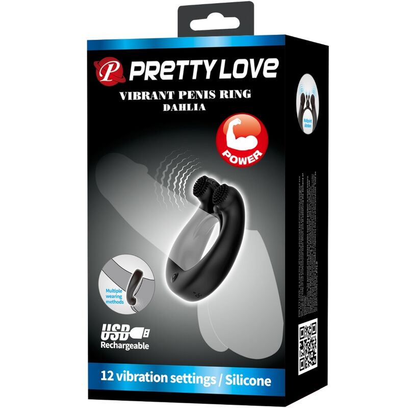 Close-up do PRETTY LOVE Anel Vibratório Dália com Estimulador Clitoriano, mostrando o design ergonómico e material de silicone.