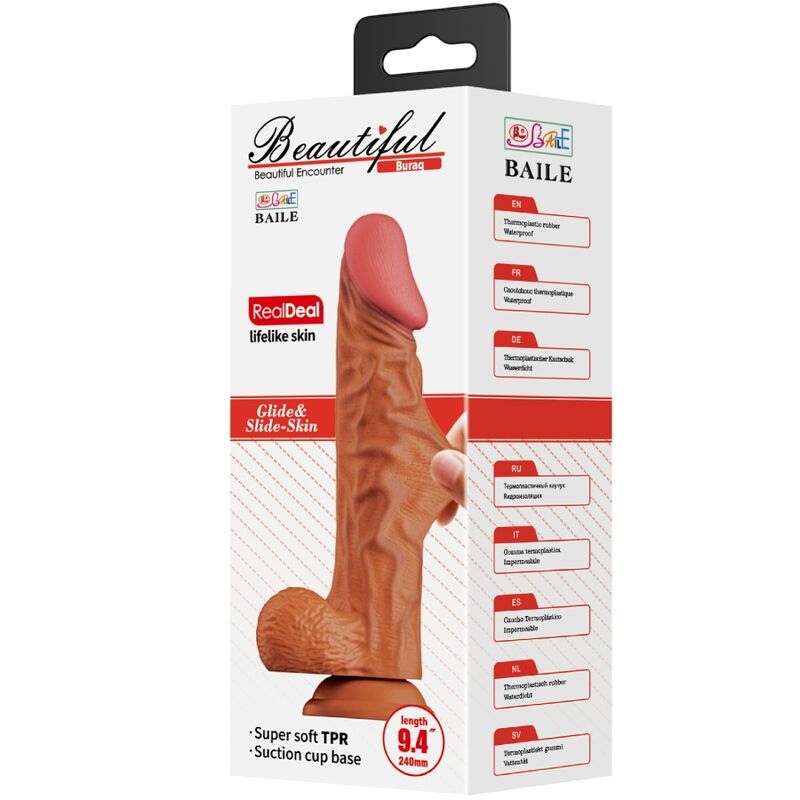 Dildo Realístico Curvo BAILE 24 CM, cor carne, com ventosa e textura de veias, para estimulação do ponto G.