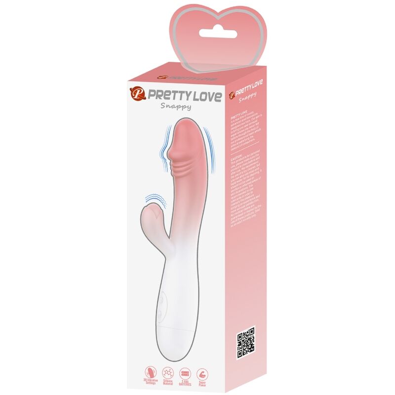 Vibrador Snappy Rabbit Pretty Love Rosa com 30 funções de vibração para estimulação dupla.