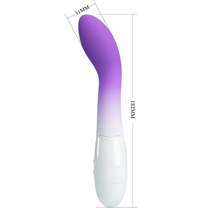 Close-up do Vibrador Ponto G PRETTY LOVE Bishop com 30 Vibrações Roxo, mostrando o seu design curvo e material de silicone.