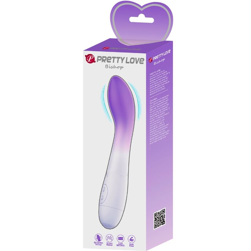 Close-up do Vibrador Ponto G PRETTY LOVE Bishop com 30 Vibrações Roxo, mostrando o seu design curvo e material de silicone.