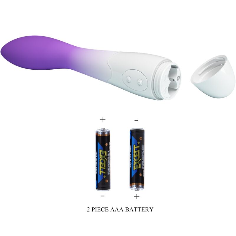 Close-up do Vibrador Ponto G PRETTY LOVE Bishop com 30 Vibrações Roxo, mostrando o seu design curvo e material de silicone.