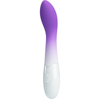 Close-up do Vibrador Ponto G PRETTY LOVE Bishop com 30 Vibrações Roxo, mostrando o seu design curvo e material de silicone.