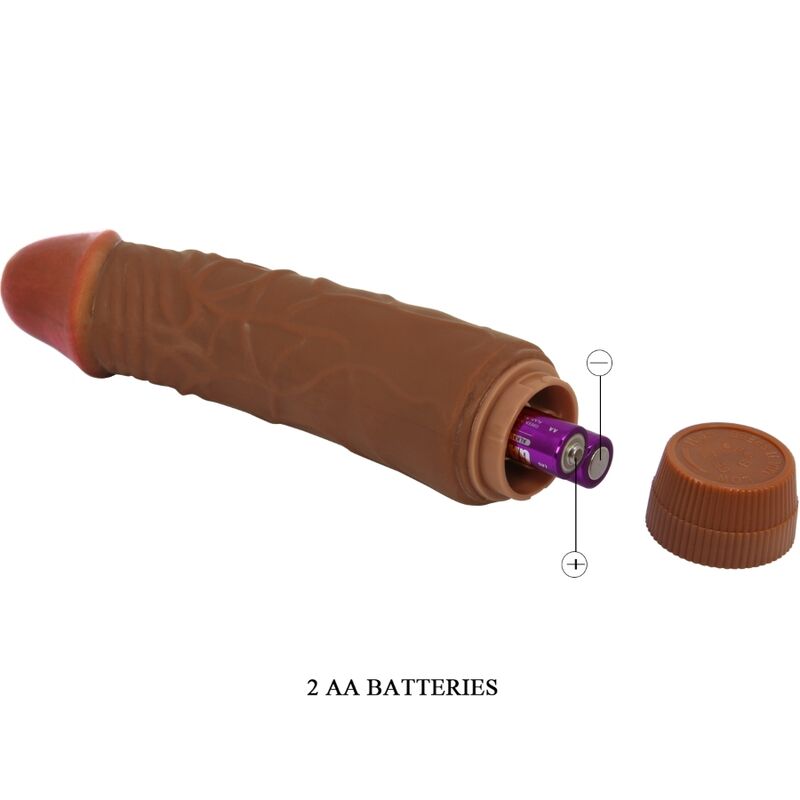 BAILE Jeff Dildo Vibrador Realista 19,5cm Mulato com textura detalhada e função vibratória.