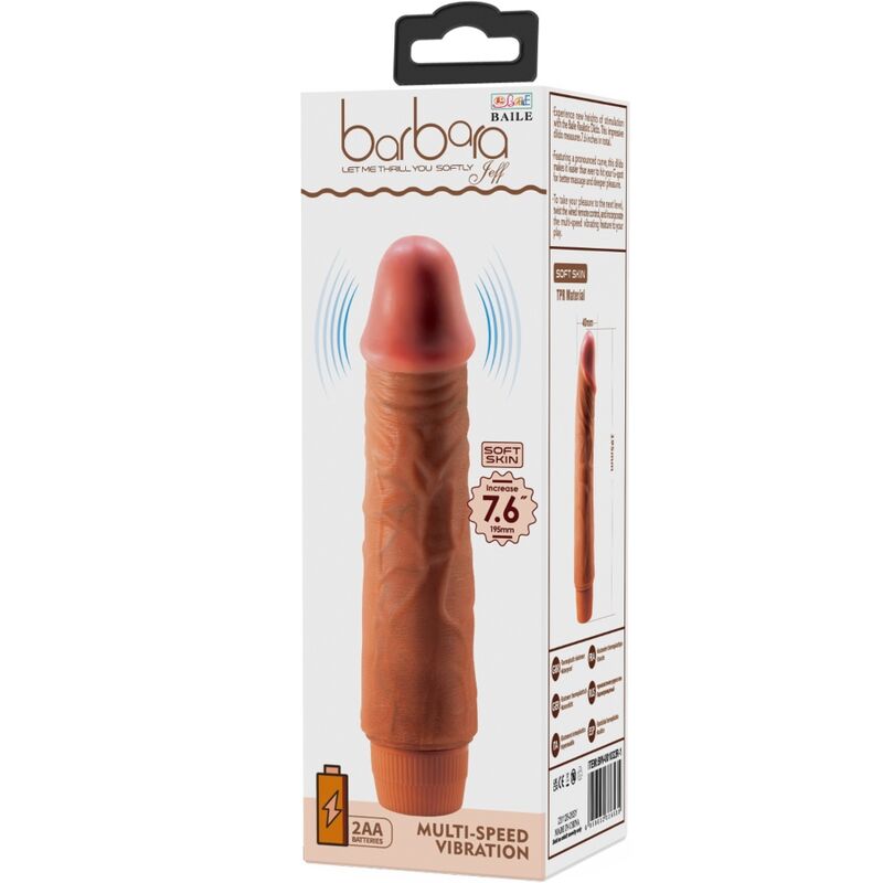 BAILE Jeff Dildo Vibrador Realista 19,5cm Mulato com textura detalhada e função vibratória.