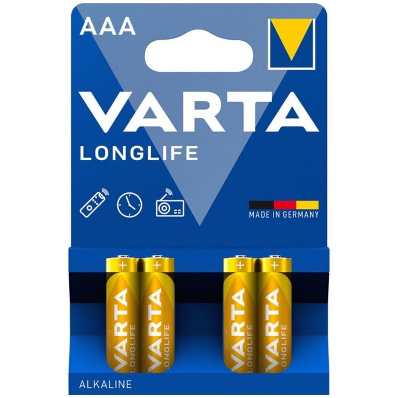 VARTA - Pilas alcalinas AAA de larga duración LR03 (paquete de 4)