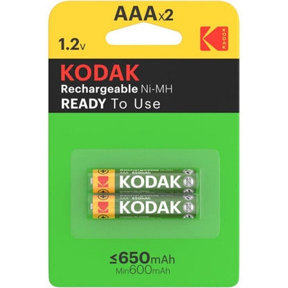 KODAK Bateria Recarregável AAA 650mAh (Blister 2 Peças) para dispositivos eletrónicos.