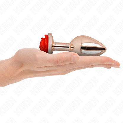 KINK - PLUG ANAL DE ORO ROSA CON ROSA ROJA L