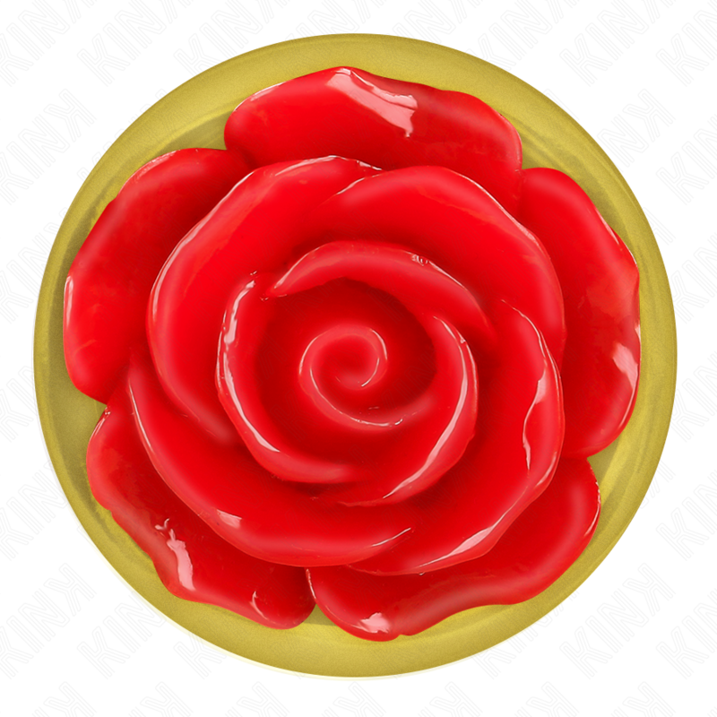 Plug anal metálico KINK com decoração de rosa vermelha, mostrando seu design e material