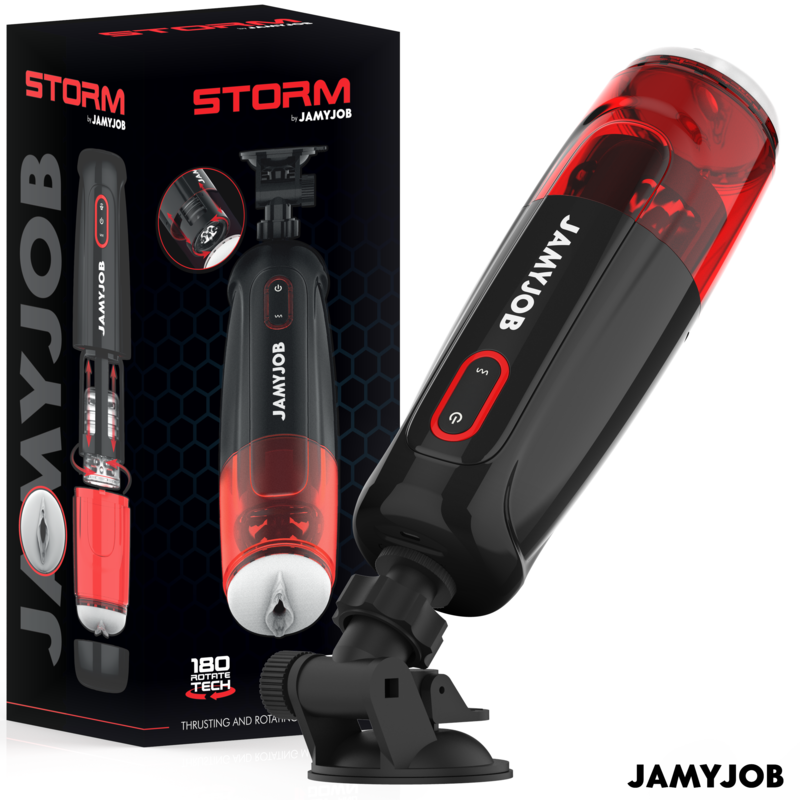 Close-up of the JAMYJOB Masturbador Automático STORM showing its sleek design and features.