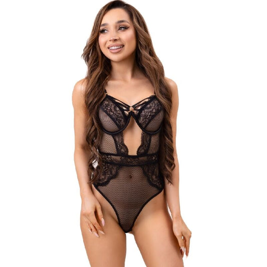LIVCO CORSETTI FASHION - PAULA LC 20209 BODY CON DECORACIONES DE ENCAJE NEGRO S/M