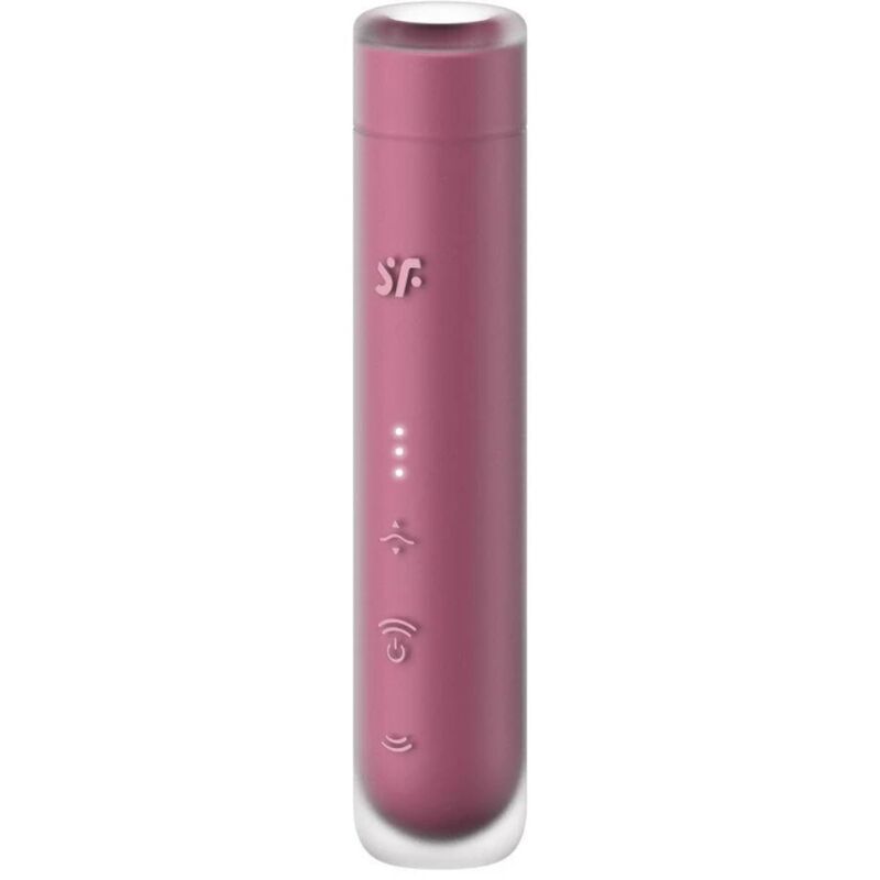 Close-up do estimulador de clitóris Satisfyer First Kiss Wave Air Garnet, destacando seu design discreto e porta USB-C.