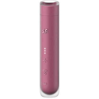 Close-up do estimulador de clitóris Satisfyer First Kiss Wave Air Garnet, destacando seu design discreto e porta USB-C.