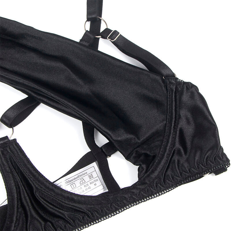 Conjunto de lingerie SUBBLIME preto com sutiã de laço ajustável e tanga.