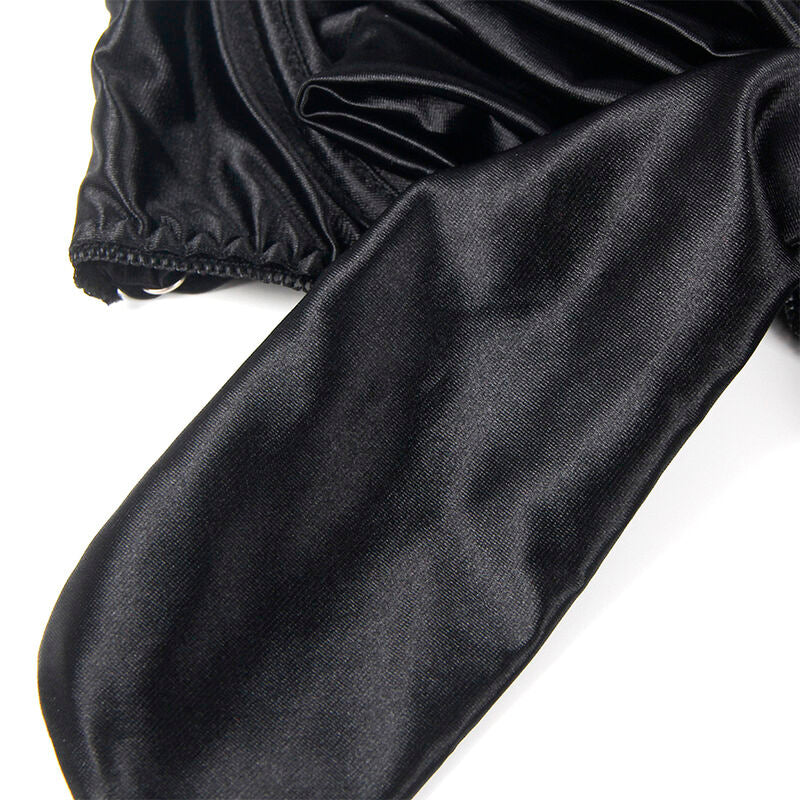 Conjunto de lingerie SUBBLIME preto com sutiã de laço ajustável e tanga.