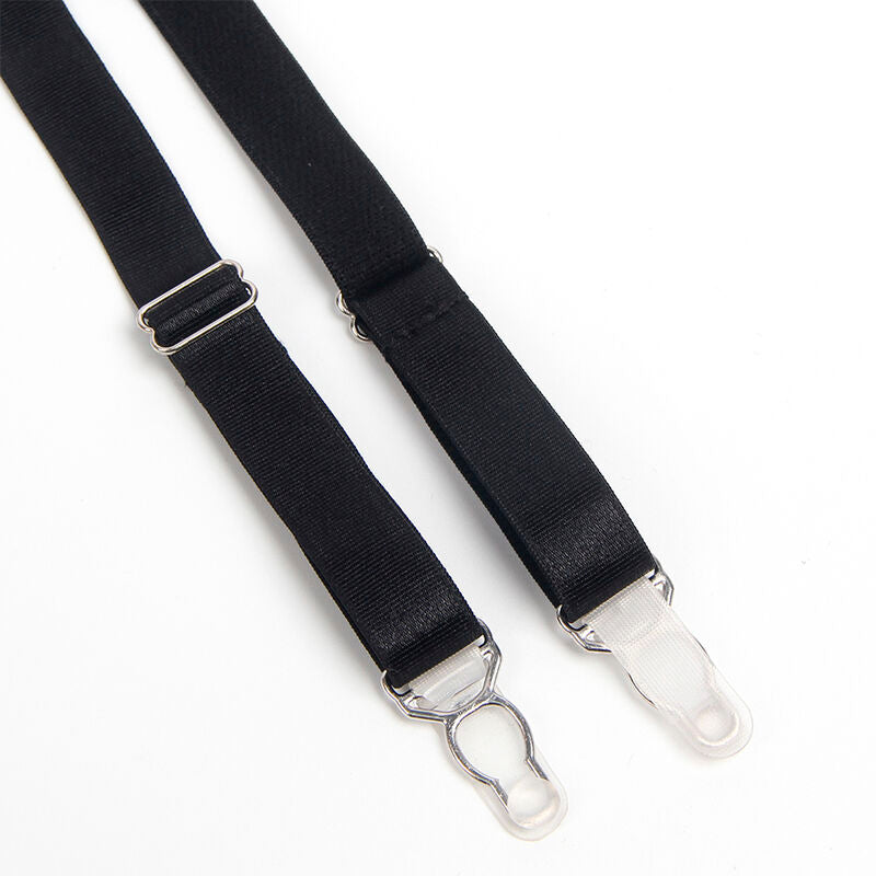 Conjunto de lingerie bondage preto SUBBLIME com sutiã e cinta-liga, destacando o design sensual e materiais de alta qualidade.